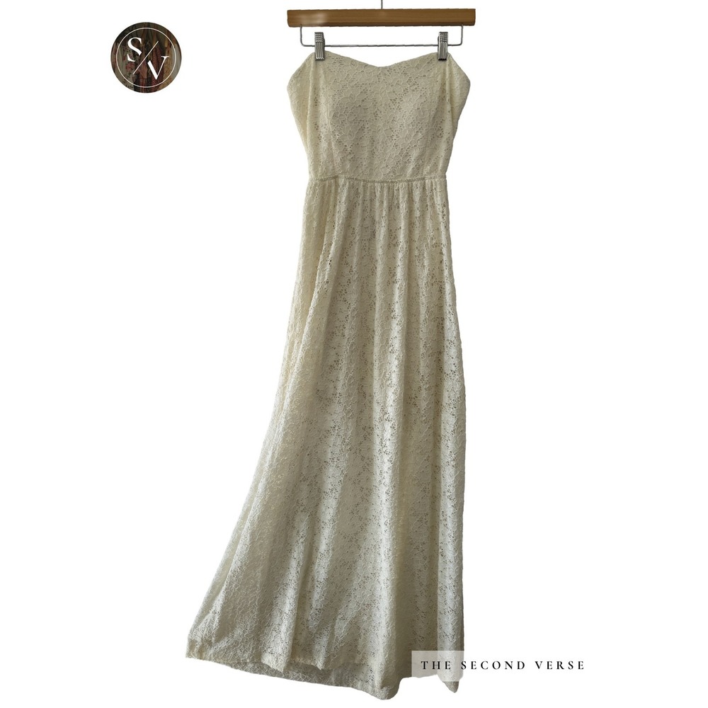 Necessary Clothing Maxi Dress Womens Boho Coquette Lace Strapless Cutout Cream - Picture 3 of 12